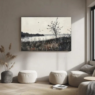 Serene Lakeside Landscape Canvas Print - Tranquil Countryside Wall Art for Peaceful Home Decor June Wall Art