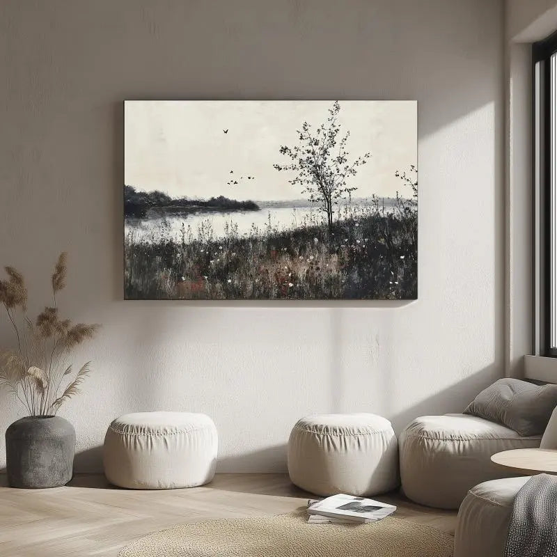 Serene Lakeside Landscape Canvas Print - Tranquil Countryside Wall Art for Peaceful Home Decor June Wall Art