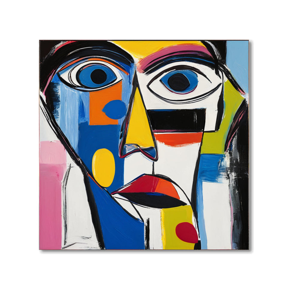 Abstract Face I Vibrant Colors and Geometric Shapes June Wall Art