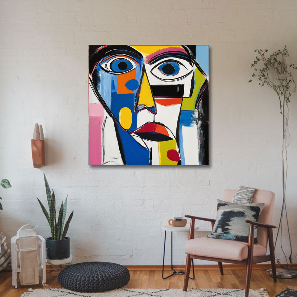Abstract Face I Vibrant Colors and Geometric Shapes June Wall Art