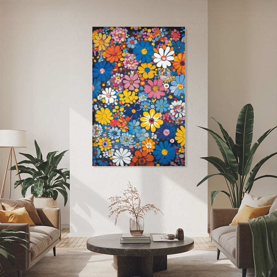 Floral Symphony in Blue and Orange Garden Wall Art June Wall Art
