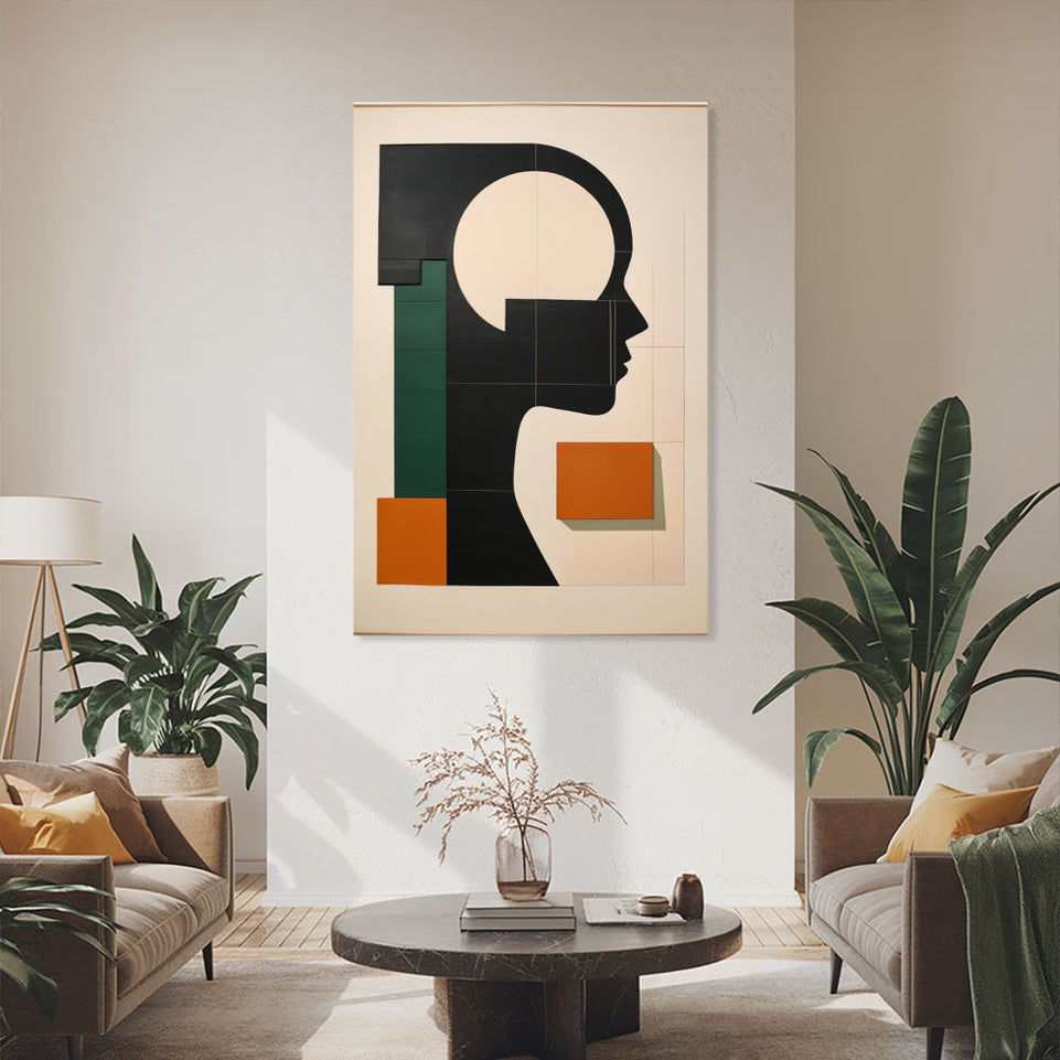 Modern Abstract Silhouette Art  Geometric Face Design June Wall Art