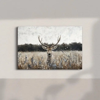 Majestic Deer in Meadow Canvas Print - Rustic Wildlife Wall Art for Nature-Inspired Home Decor June Wall Art