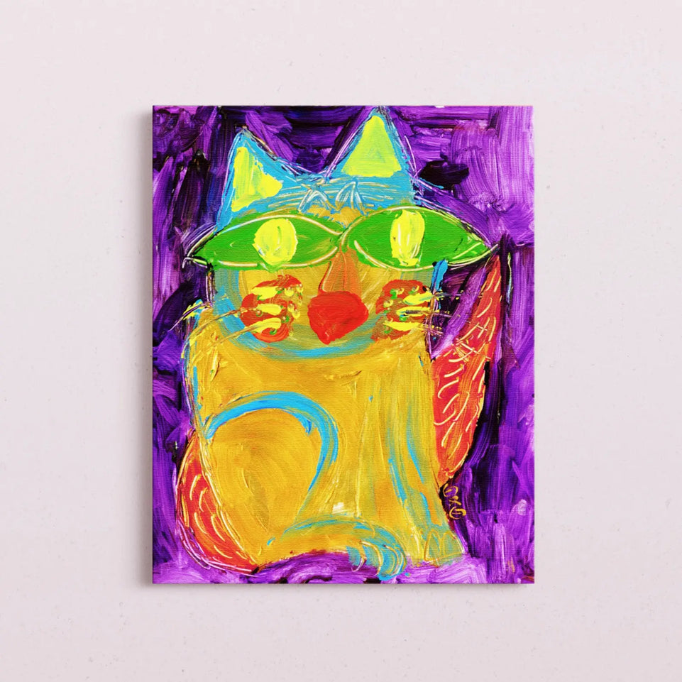Triangle Flame Cat- Handcrafted Textured Art Print | Modern Animal Artwork in Vibrant color June Wall Art