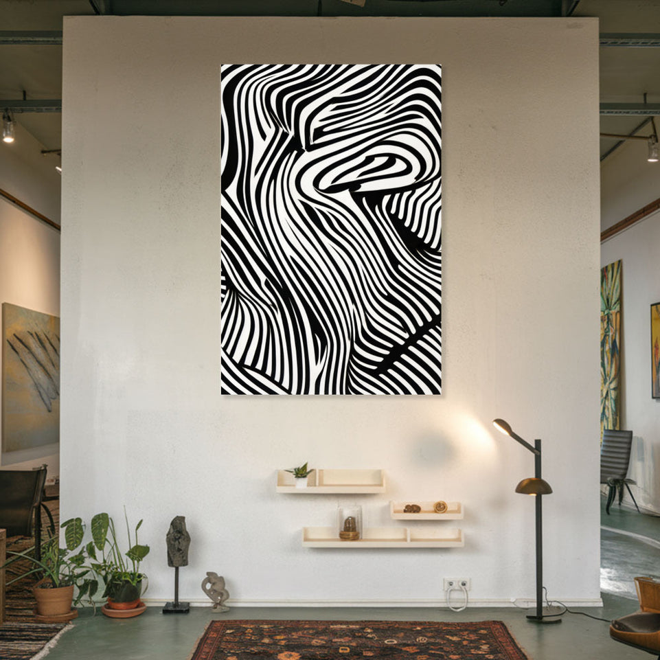 Black and White Abstract Waves Modern Wall Art Canvas June Wall Art