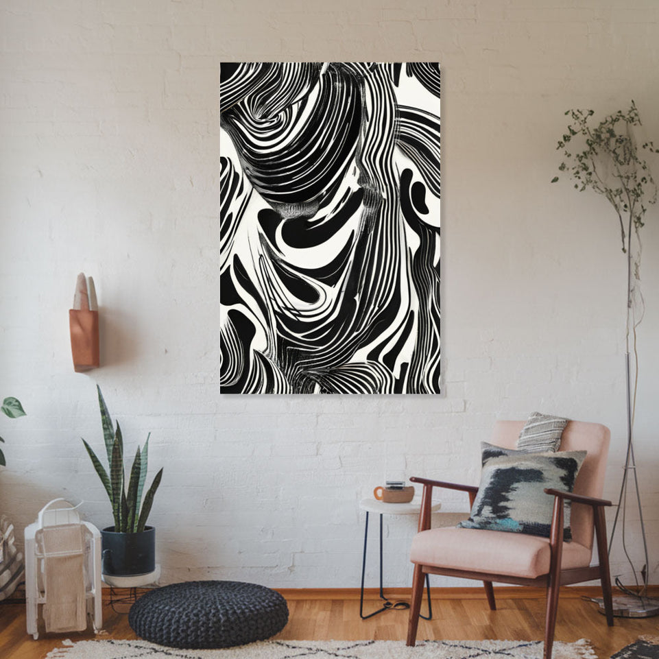 Black and White Abstract Flow Modern Wall Art Canvas June Wall Art