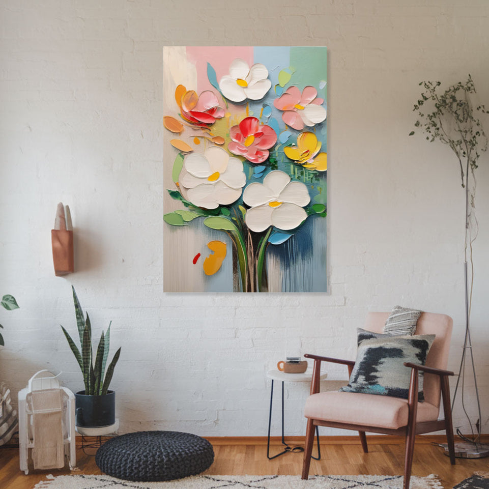 Spring Blossoms Hand-Painted Canvas Art Modern Abstract Floral Wall Decor June Wall Art