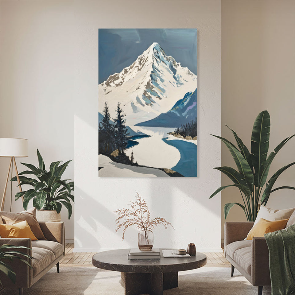 Snowy Mountain Summit  Canvas Art June Wall Art