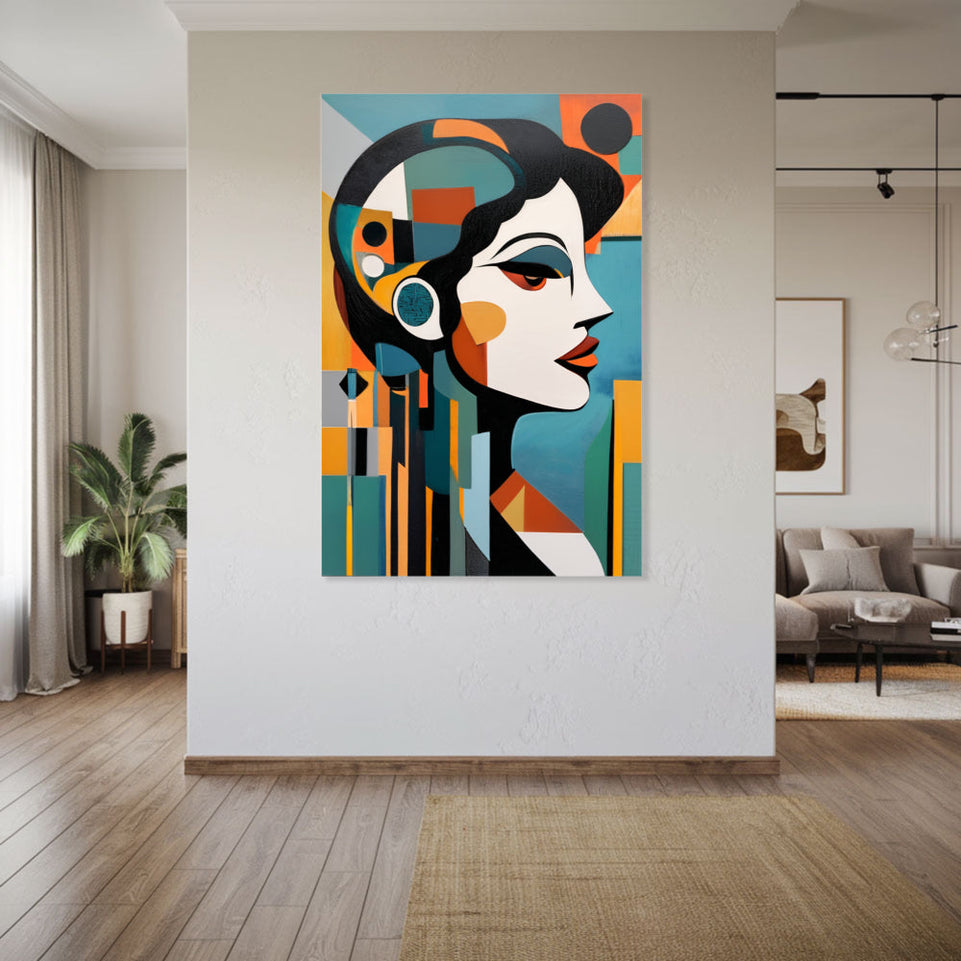 Modern Abstract Art Deco Woman Portrait Canvas Wall Art Home Decor June Wall Art