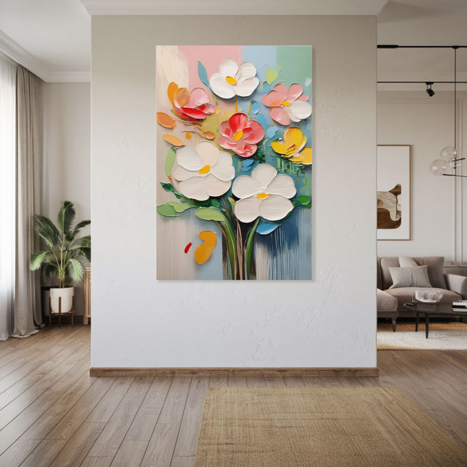 Spring Blossoms Hand-Painted Canvas Art Modern Abstract Floral Wall Decor June Wall Art
