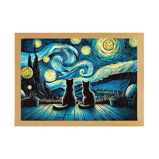 Starry Night Cat Duo - Illuminated Wall Art | Light-Up Painting June Wall Art