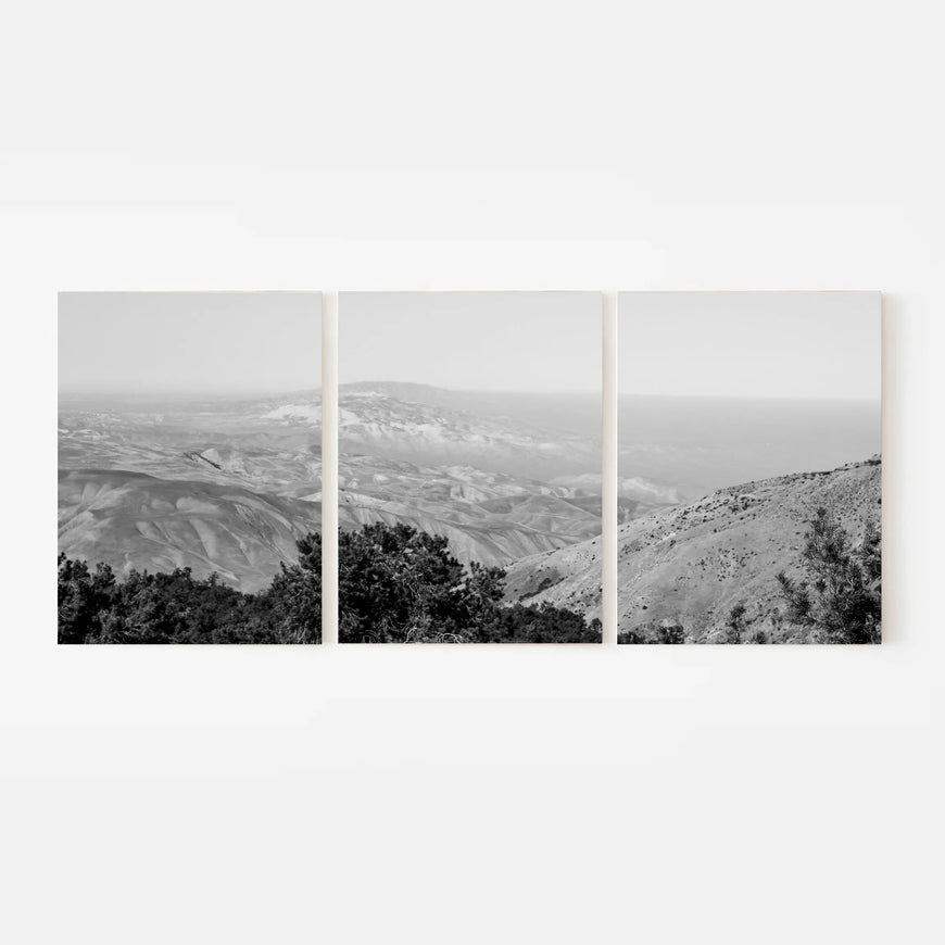 Black and White Mountain Landscape Triptych Canvas Print - Minimalist Set of 3 Wall Art for Modern Decor June Wall Art