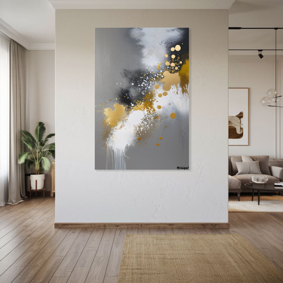 Golden Whispers of Abstract Art  Modern Wall Decor June Wall Art
