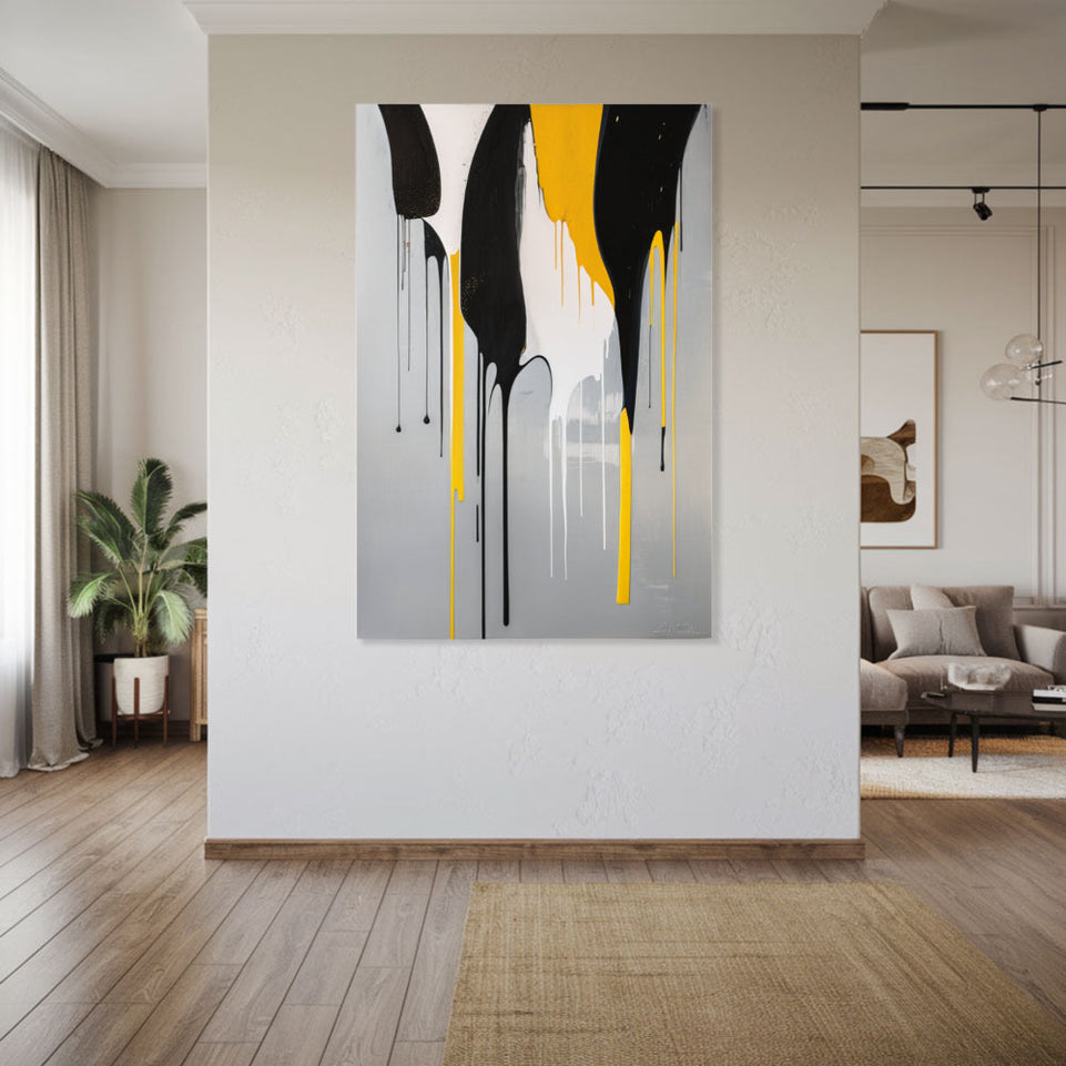 Abstract Melody in Black and Yellow I Vibrant Modern Art for Home Decor June Wall Art