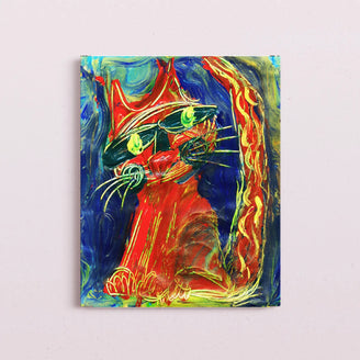 Flame Cat - Handcrafted Textured Art Print | Modern Animal Artwork in Vibrant color June Wall Art