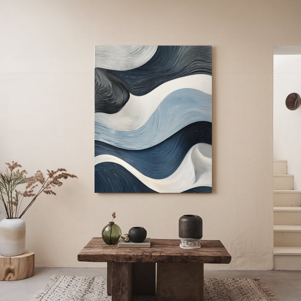 Blue Waves Abstract Canvas Art June Wall Art