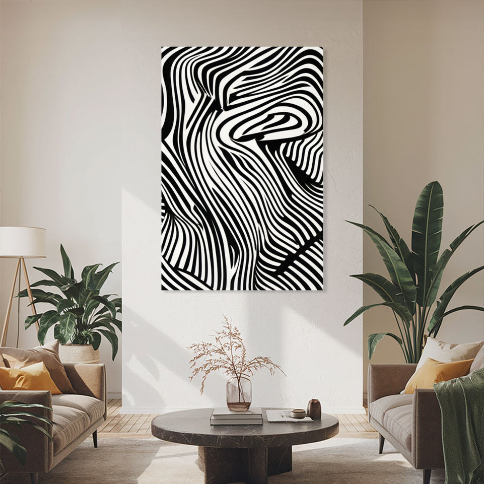 Black and White Abstract Waves Modern Wall Art Canvas June Wall Art