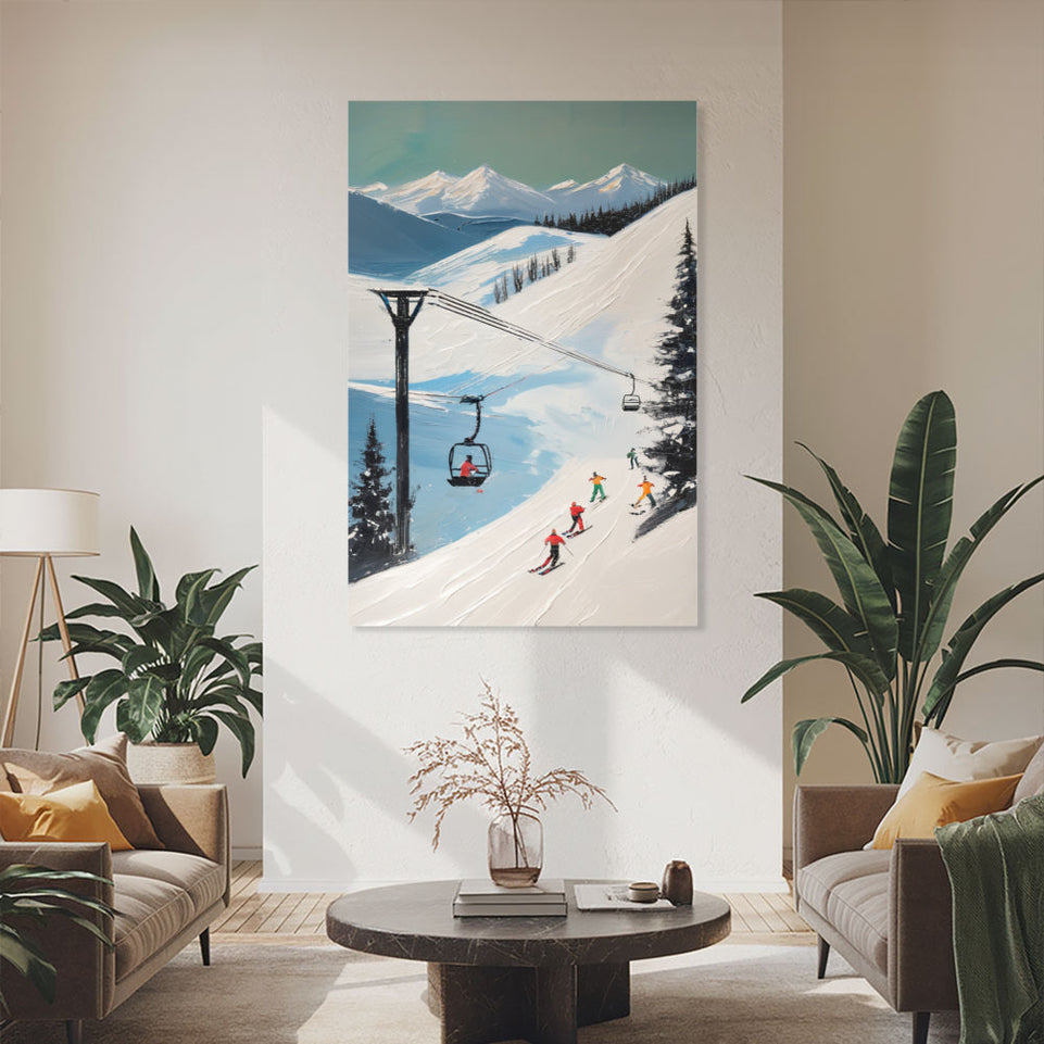 Winter Ski Slope Adventure I Vibrant Mountain Scene June Wall Art