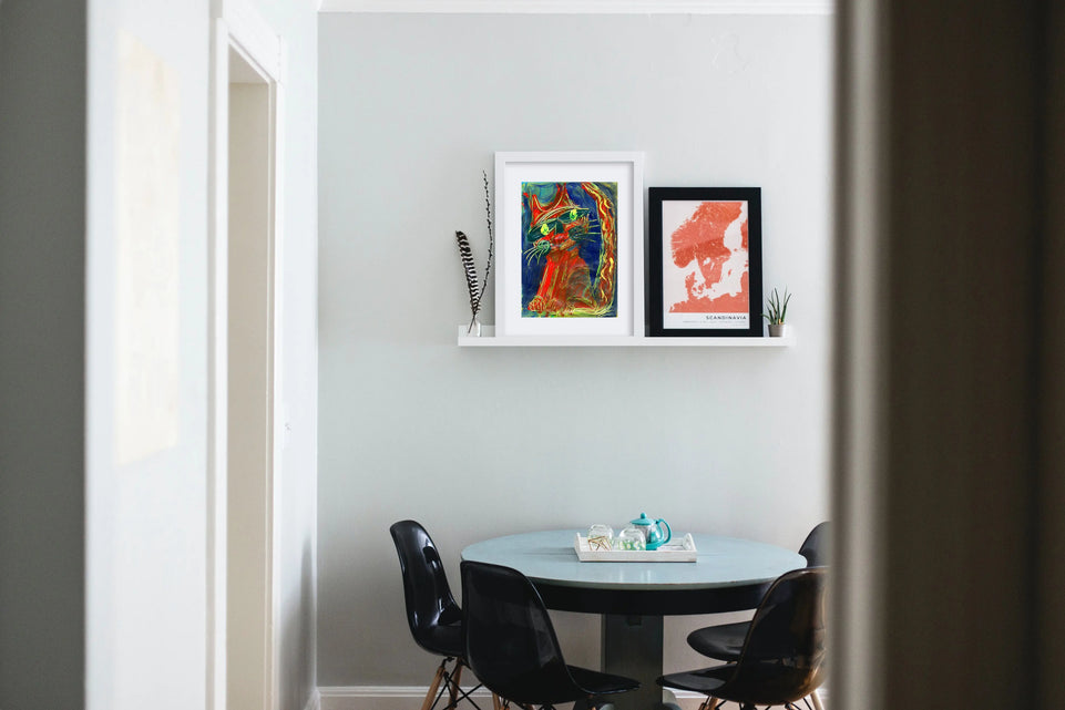 Flame Cat - Handcrafted Textured Art Print | Modern Animal Artwork in Vibrant color June Wall Art