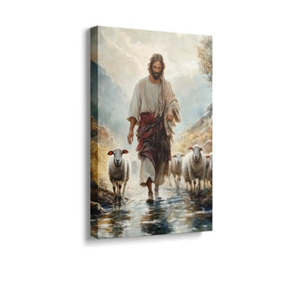 Jesus Shepherding Sheep Canvas Print - Inspirational Christian Wall Art for Faithful Home Decor (Copy) June Wall Art