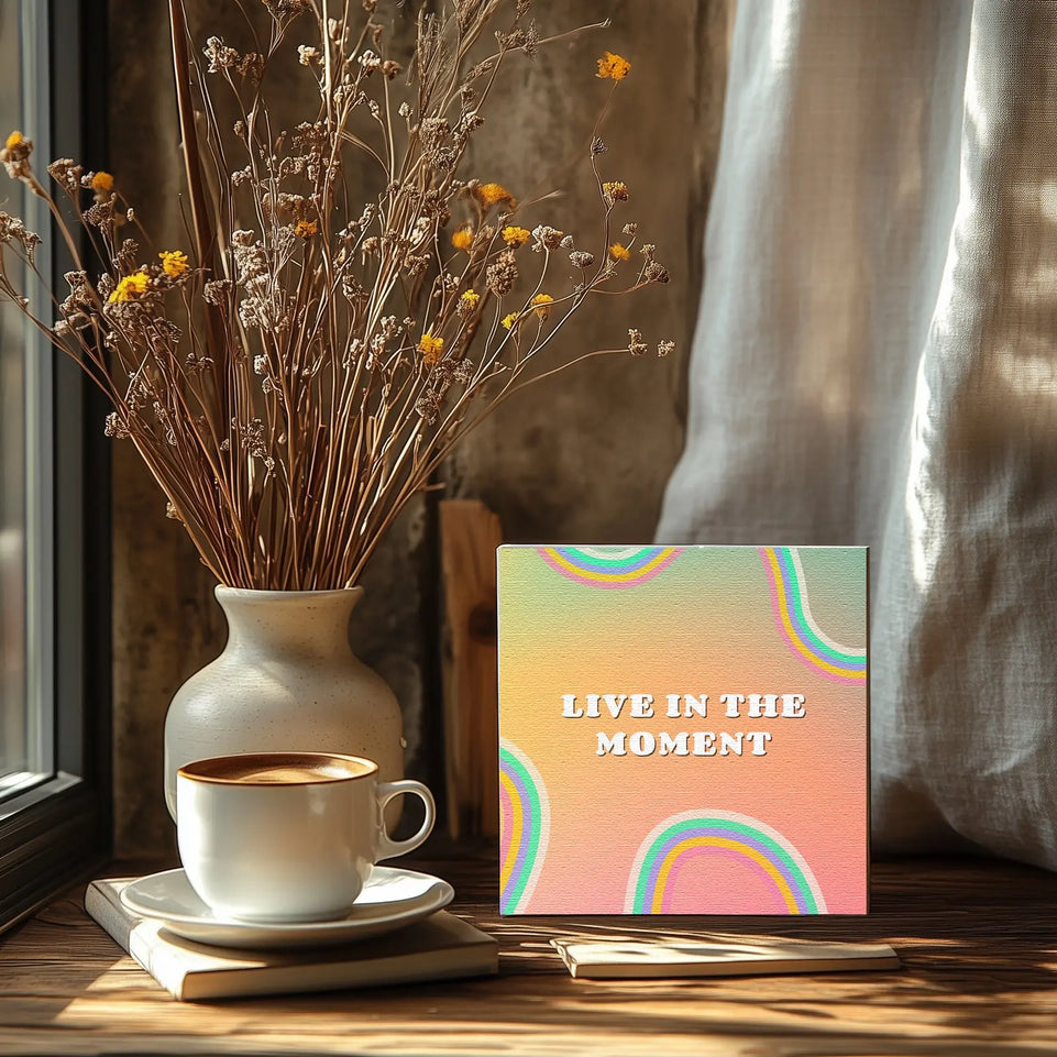 Live in the Moment Motivational Quote Canvas Print - Positive Inspirational Wall Art for Home and Office Decor June Wall Art