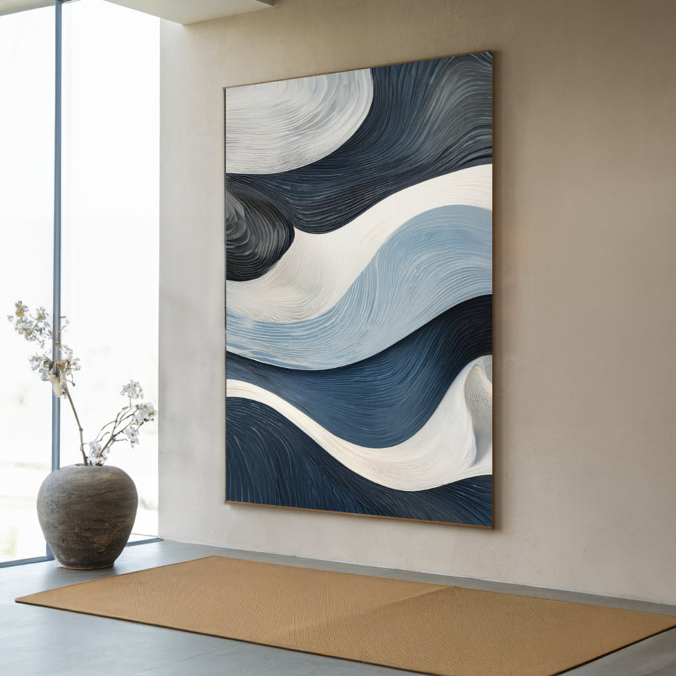 Blue Waves Abstract Canvas Art June Wall Art