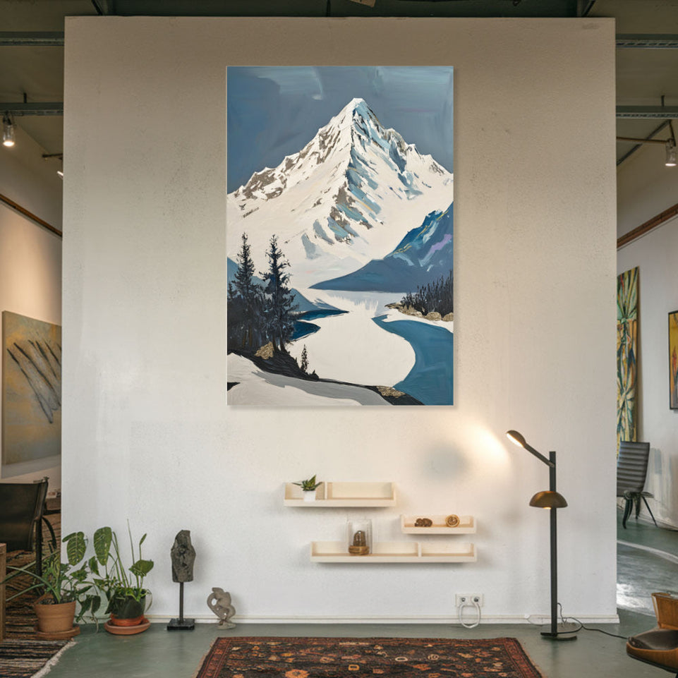 Snowy Mountain Summit  Canvas Art June Wall Art