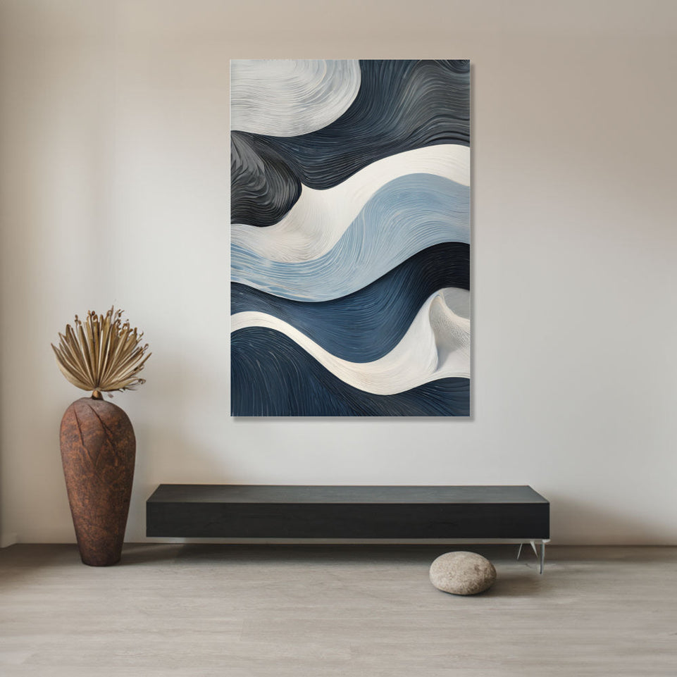 Blue Waves Abstract Canvas Art June Wall Art