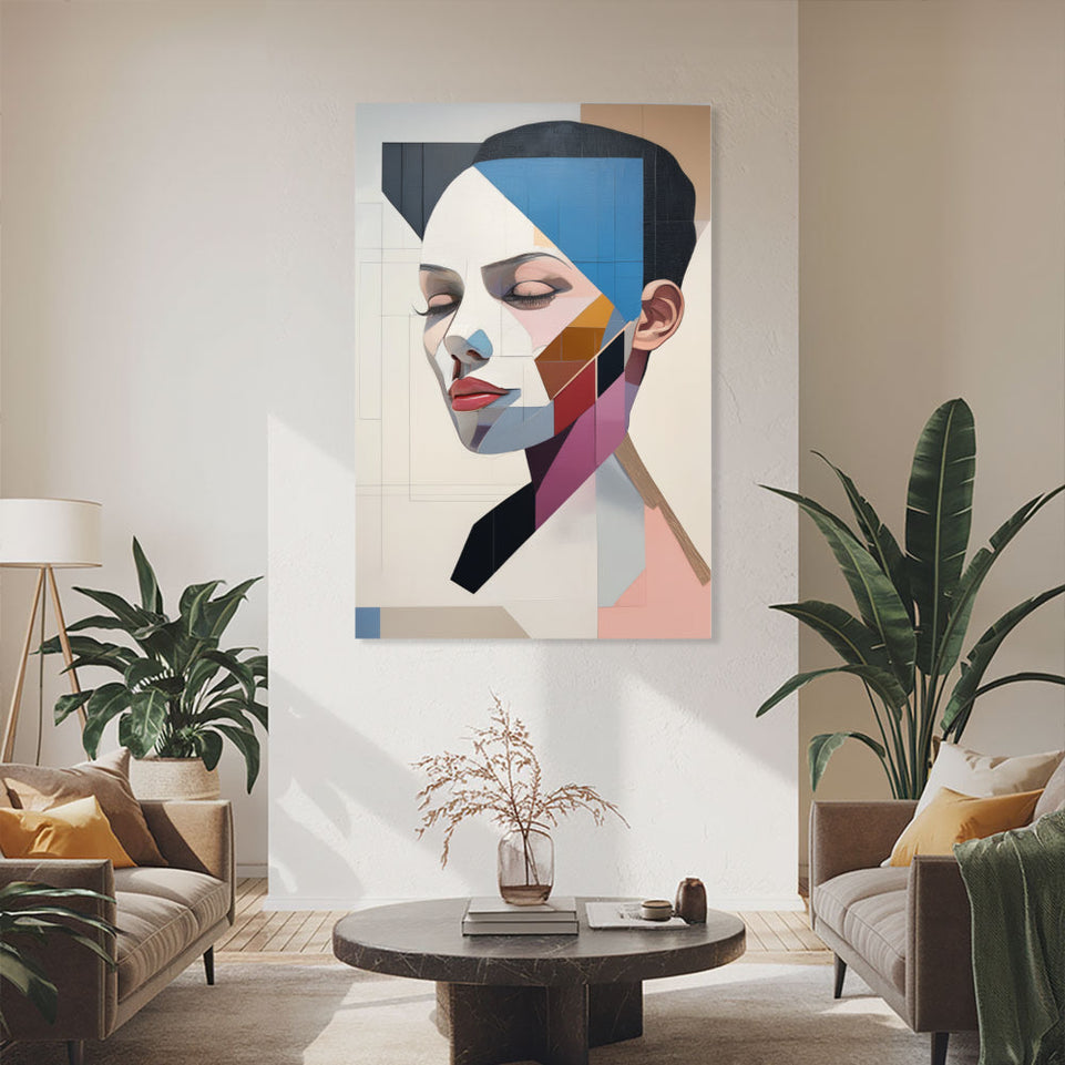 Modern Abstract Portrait Art  Geometric Face Design  Contemporary Wall Decor June Wall Art