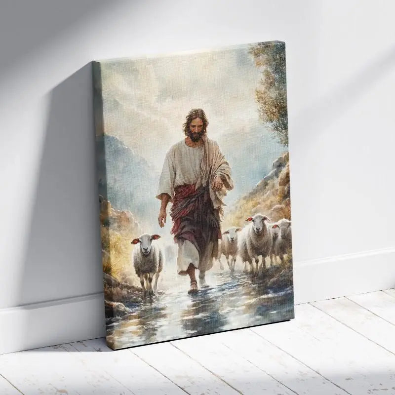 Jesus Shepherding Sheep Canvas Print - Inspirational Christian Wall Art for Faithful Home Decor (Copy) June Wall Art