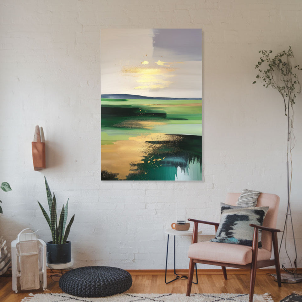 Golden Sunset Reflections Abstract Landscape Art June Wall Art