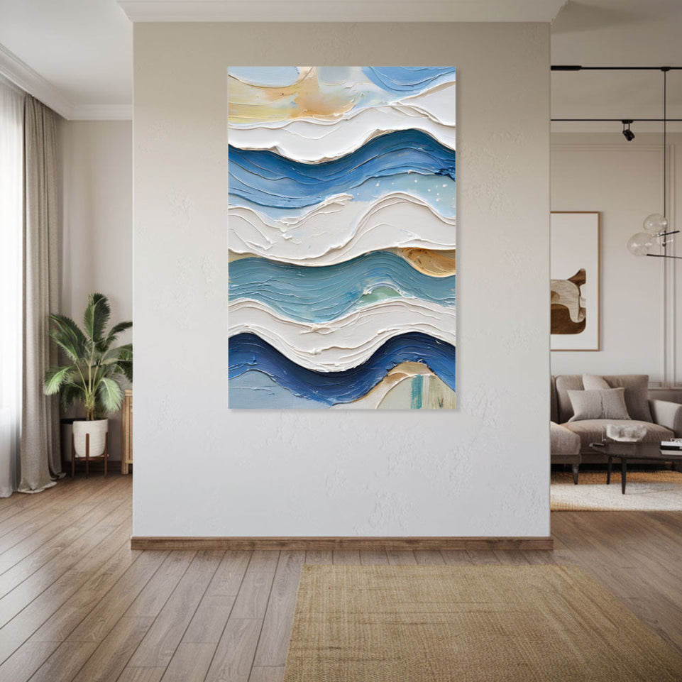 Serenity Waves Abstract Art Canvas Painting Wall Decor June Wall Art