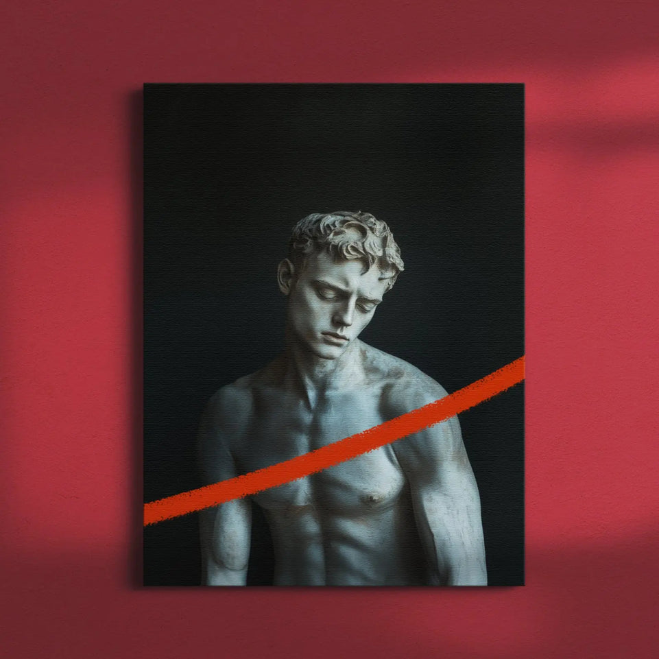 Atlas - Modern Minimalist Roman Statue Wall Art with Color Accent - Canvas Print June Wall Art