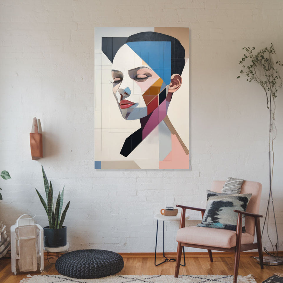 Modern Abstract Portrait Art  Geometric Face Design  Contemporary Wall Decor June Wall Art