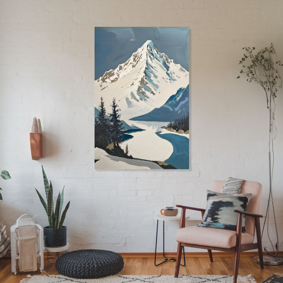 Snowy Mountain Summit  Canvas Art June Wall Art