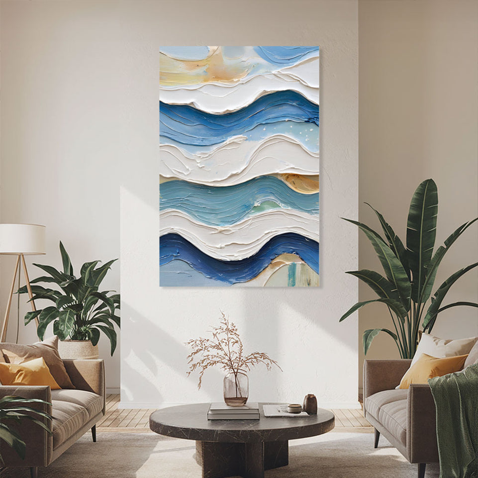 Serenity Waves Abstract Art Canvas Painting Wall Decor June Wall Art