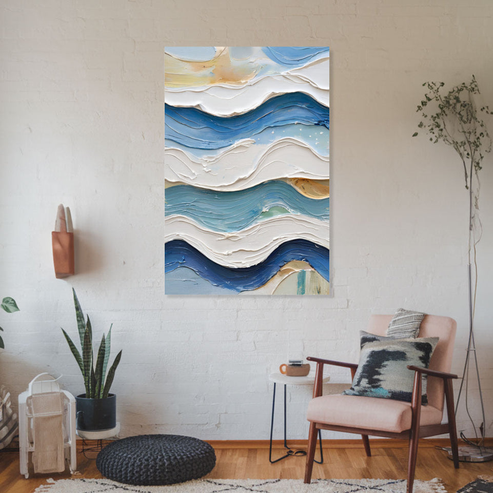 Serenity Waves Abstract Art Canvas Painting Wall Decor June Wall Art