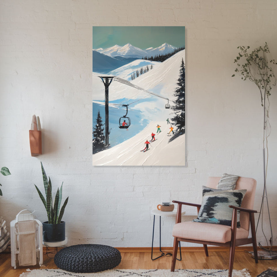 Winter Ski Slope Adventure I Vibrant Mountain Scene June Wall Art
