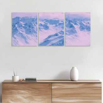 Snow-Capped Mountain Range Triptych Canvas Print - Serene Winter Landscape | Set of 3 Wall Art for Modern Home Decor June Wall Art