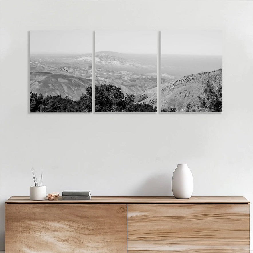 Black and White Mountain Landscape Triptych Canvas Print - Minimalist Set of 3 Wall Art for Modern Decor June Wall Art