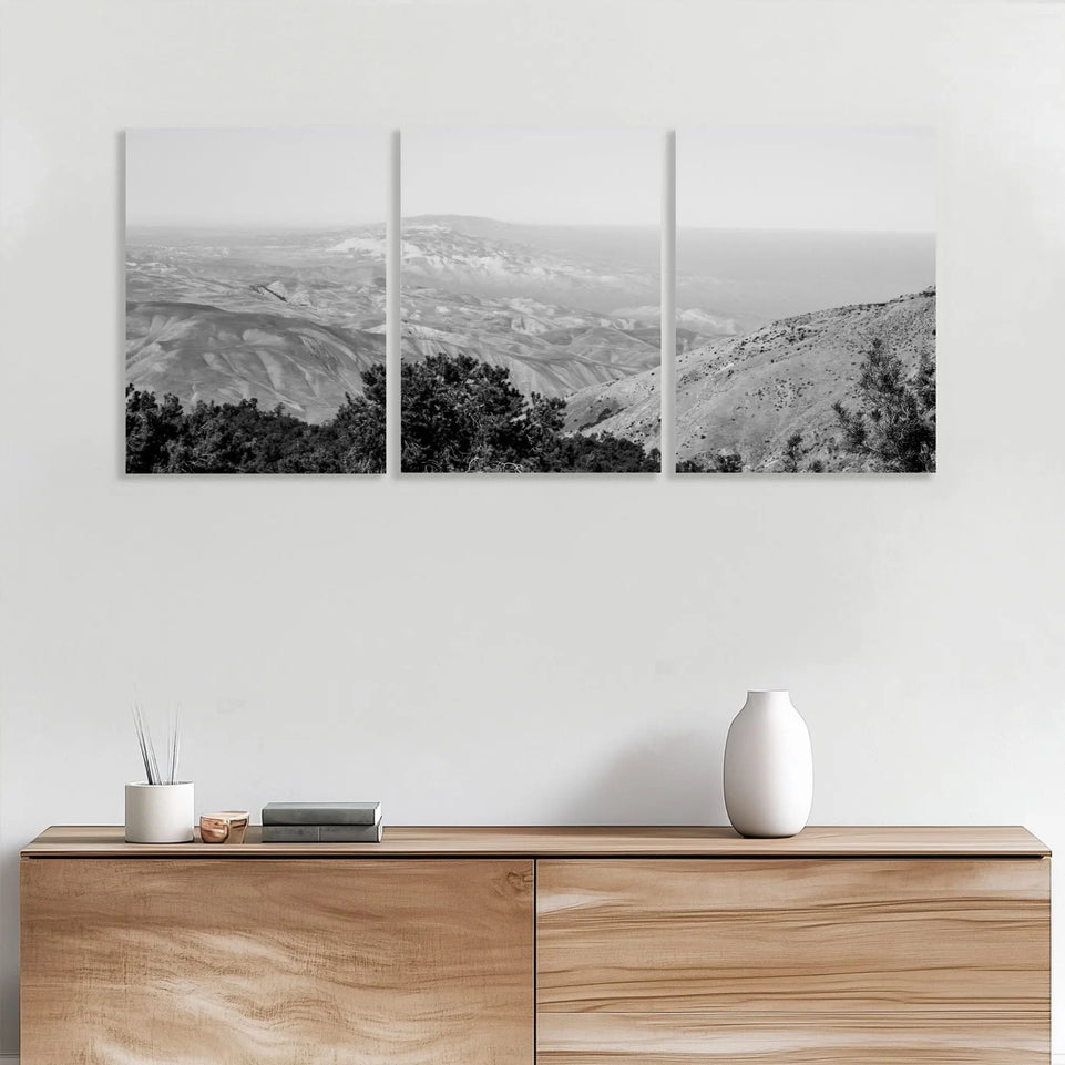 Black and White Mountain Landscape Triptych Canvas Print - Minimalist Set of 3 Wall Art for Modern Decor June Wall Art