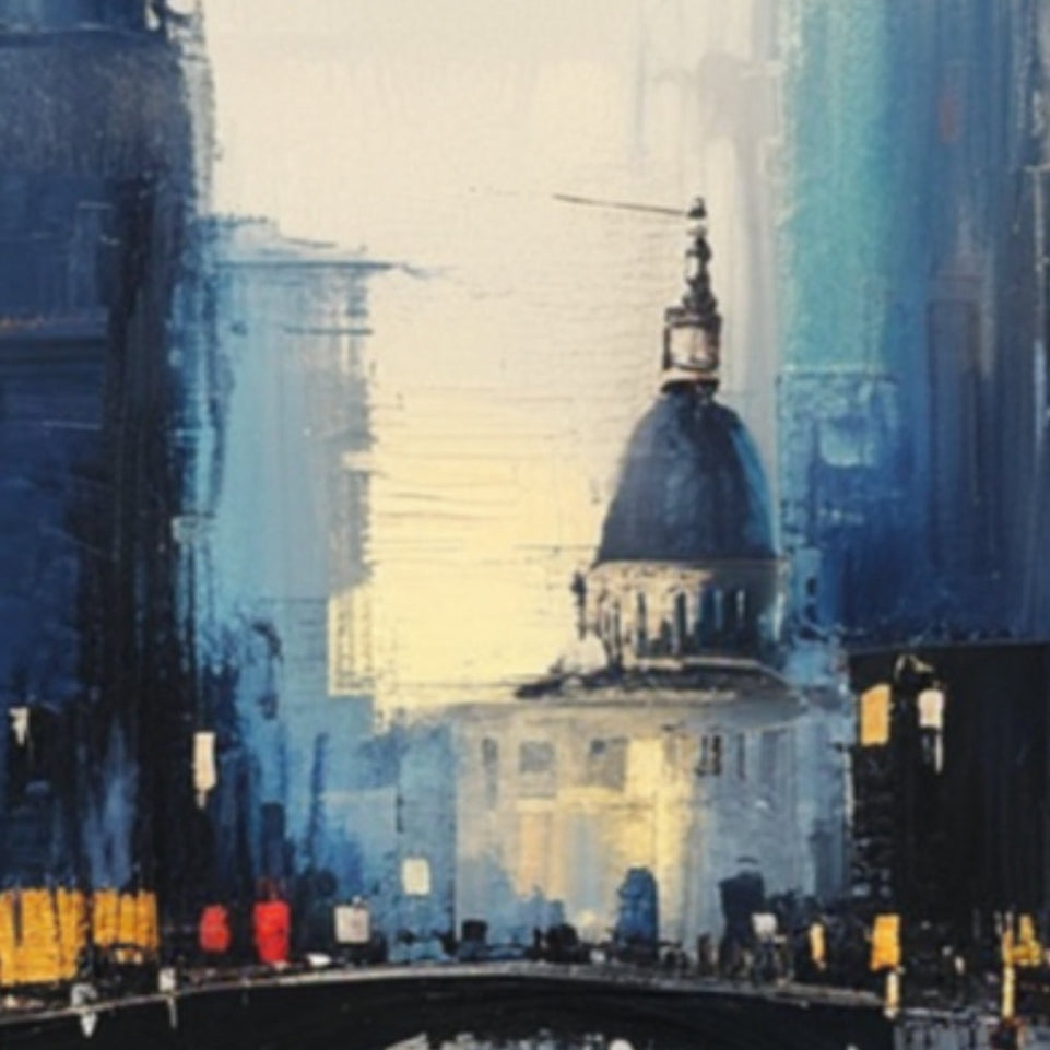 City Reflections in Blue Abstract Art  Canvas Wall Art for Home Decor June Wall Art