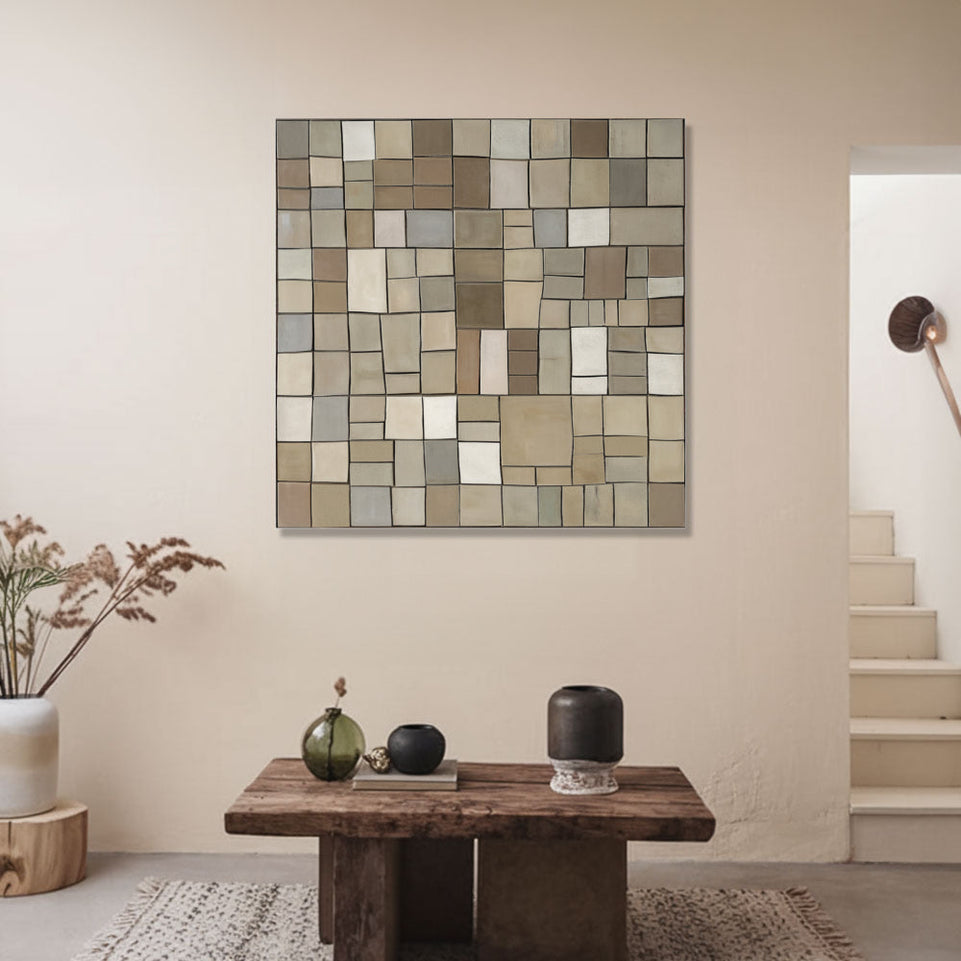 Abstract Mosaic Canvas Art  Large Square Wall Decor for Living Room and Bedroom June Wall Art
