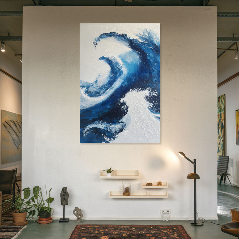 Blue Wave Abstract Art  Modern Canvas Wall Art  Home Decor June Wall Art