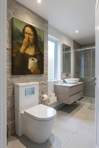 Mona Lisa Woman Holding Toilet Paper in Nature Canvas Art Print Art Wall Art Wooden Frame Modern Abstract Home Decor for Living Room Bedroom Office Spaces Framed Canvas Painting Ready to Hang Artwork Living Room Bedroom Office Wall Decor