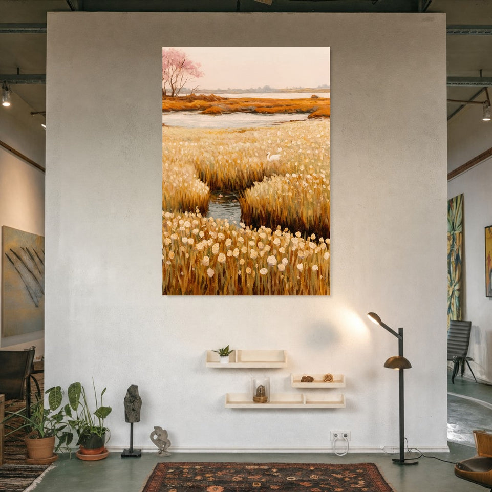 Serene Nature Retreat Canvas Art Print Art Wall Art Wooden Frame - Tranquil Landscape with Soft Pastels and Gentle Water Reflections for Relaxing Home Decor Modern Abstract Home Decor Framed Canvas Painting Ready to Hang Artwork