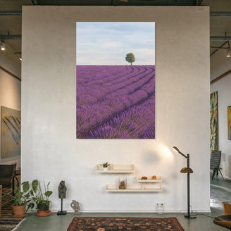 Lavender Fields with Tree Canvas Art Print Art Wall Art Wooden Frame Vibrant Purple Serenity for Home Living Room Decor Modern Abstract Home Decor Framed Canvas Painting Ready to Hang Artwork Living Room Bedroom Office Wall Decor