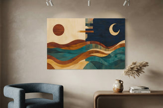 Abstract Sunset and Moon Canvas Art Print Art Wall Art Wooden Frame for Modern Decor in Living Room and Bedroom Modern Abstract Home Decor Framed Canvas Painting Ready to Hang Artwork Living Room Bedroom Office Wall Decor Premium Poster Print for Home