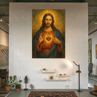 Sacred Heart of Jesus Canvas Art Print Art Wall Art Wooden Frame for Religious Home Decor, Spiritual Spaces, and Inspirational Gifts Modern Abstract Home Decor Framed Canvas Painting Ready to Hang Artwork Living Room Bedroom Office Wall Decor