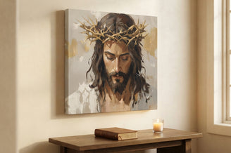 Emotional Jesus Crowned Canvas Art Print Art Wall Art Wooden Frame for Religious Home Decor Living Room Spiritual Reflection Modern Abstract Home Decor Framed Canvas Painting Ready to Hang Artwork Living Room Bedroom Office Wall Decor